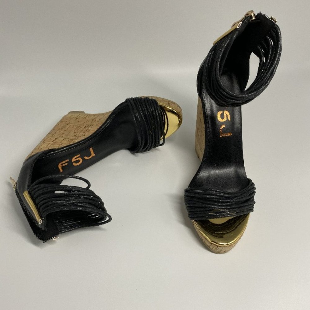 FSJ Women  Platform Cork Wedge High Heel Ankle - Picture 3 of 11